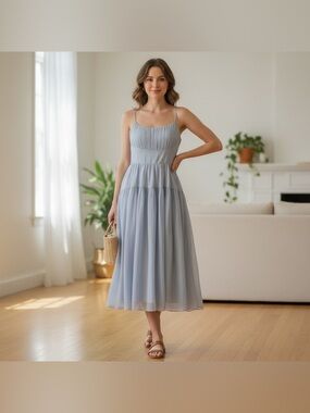 Socialite Light Blue Midi Dress with Spaghetti Straps NWOT!!